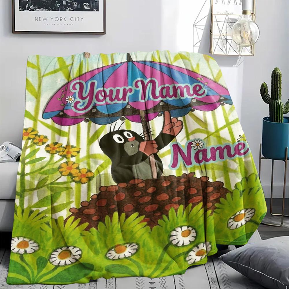 1PC Animal Friends Garden Custom Name Patterned Flannel Blanket Suitable For All Seasons For Home Decor Warmth And Comfort Gifts Holiday Present