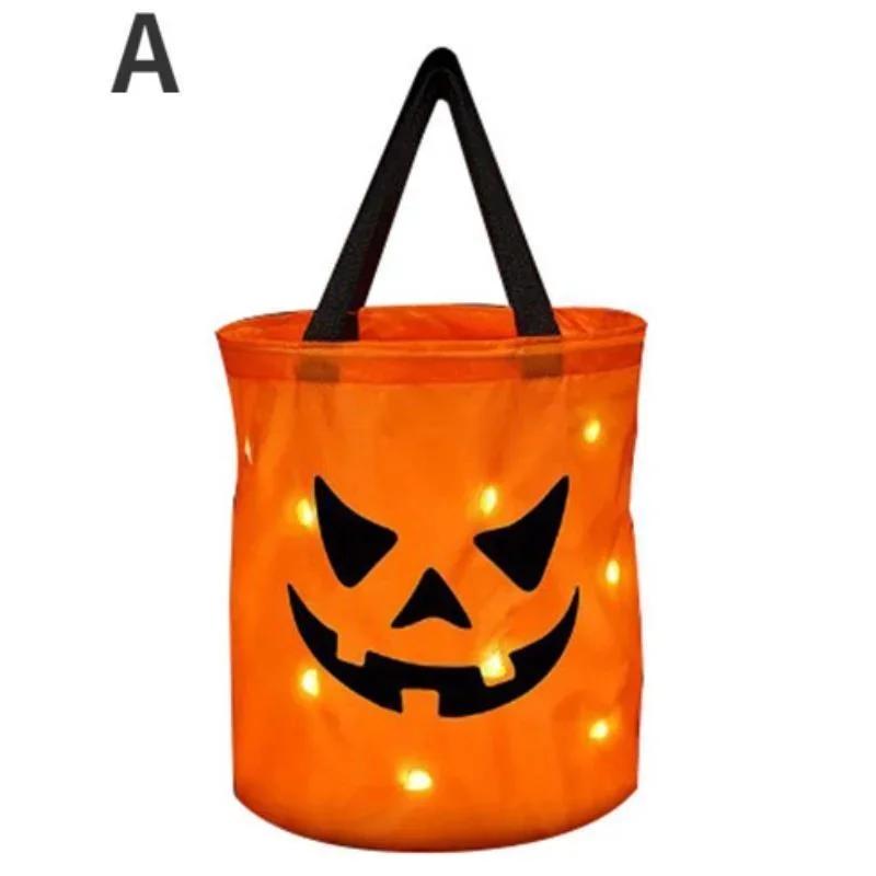 LED Light Halloween Trick or Treat kyblík Dýňové cukroví sáčky Skládací halloweenský koš na večírek díkůvzdání Dárkový koš