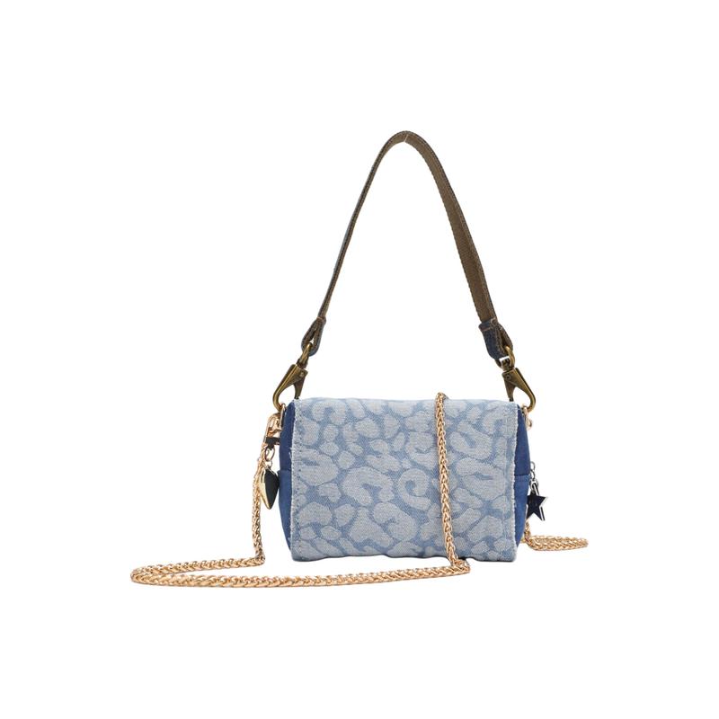 Dior DIY Stil Kosmetiktasche Leinwand Feuerherz Diamantsteppung Denim Gewaschen Leopard Dunkles Muster Retro Metallkette Modisch und Vielseitig