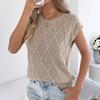 Women Tops Round Neck Sleeveless Loose Fit Knitting Vest Twist Texture Pure Color Versatile Casual Vest Work Party Vacation Office Wear