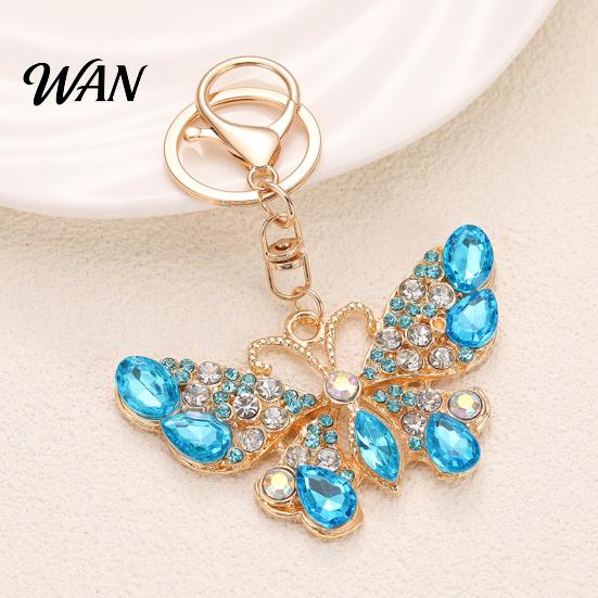 Wear-resistant Keyring Keychain Pendant Sparkling Rhinestones Butterfly Design Key Chain Colorful with Lobster Clasp Backpacks Car Bags Decorative