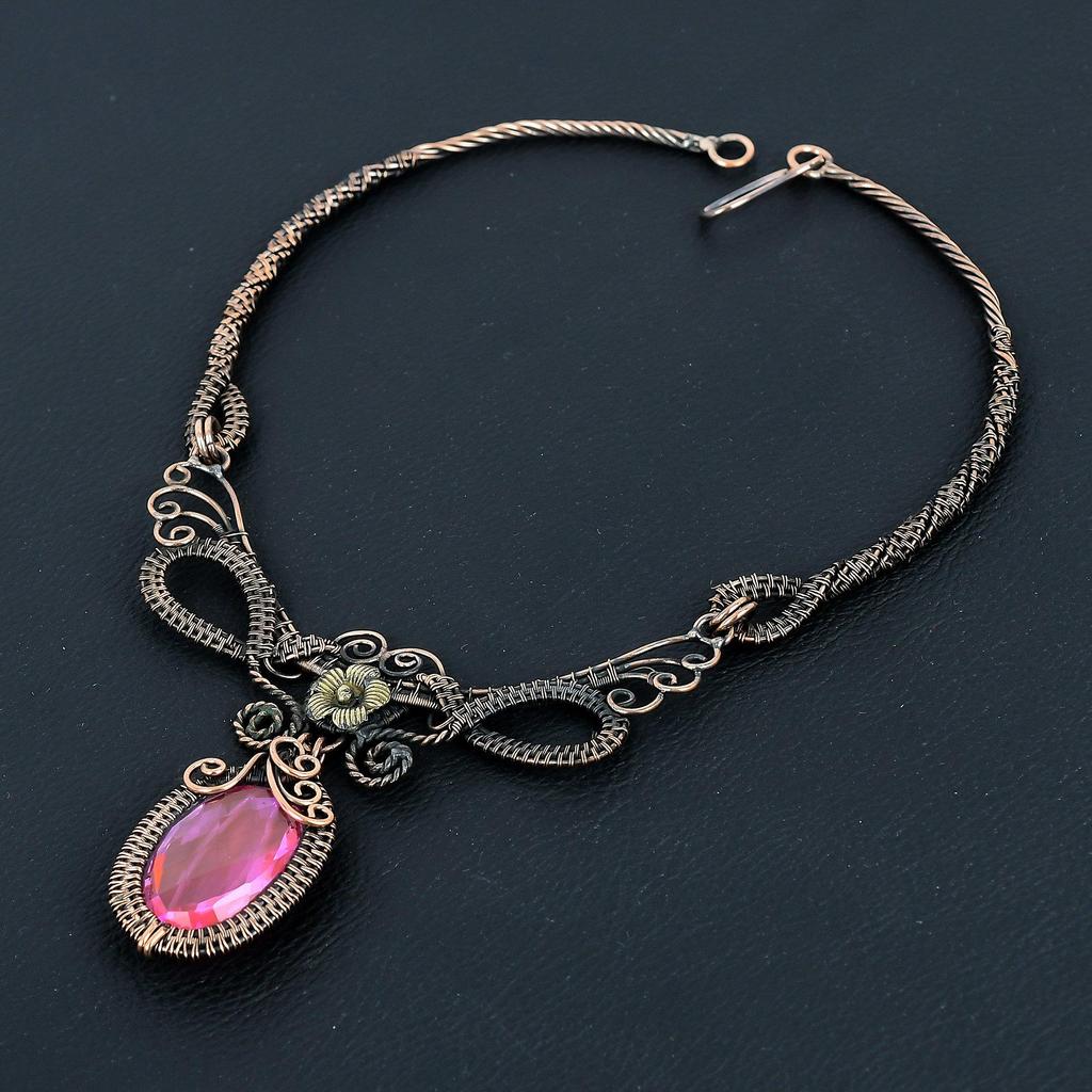 Pink Kunzite Necklace Handmade Jewelry, 999 Copper Wire Wrapped Necklace Designer Gemstone Jewelry Adjustable Chain Necklace Gift For Mom