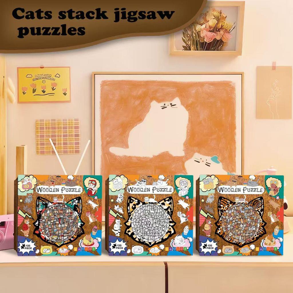 Fun Cat Collection Wooden Irregular Jigsaw Puzzle - Decompression Educational Toy