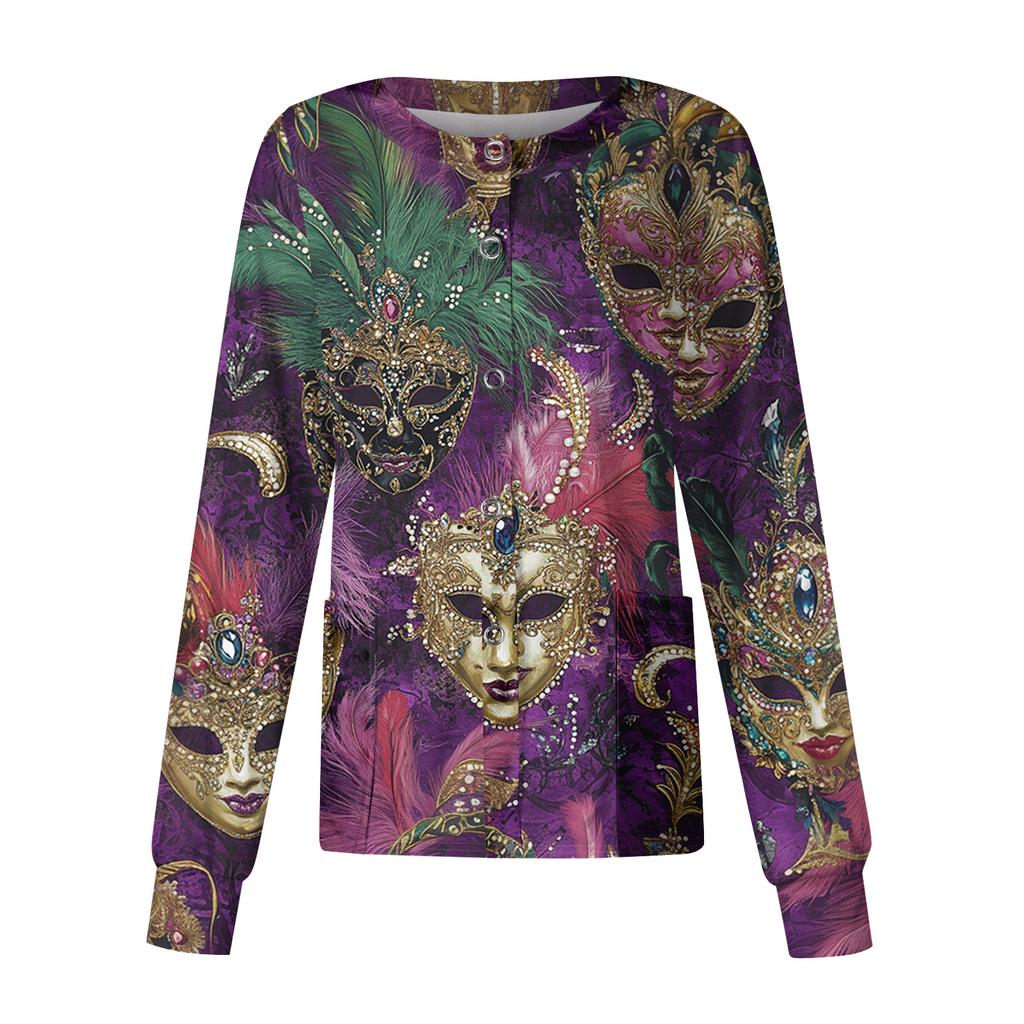 Women's Casual Long Sleeve Single Breasted Printed Dry- Top