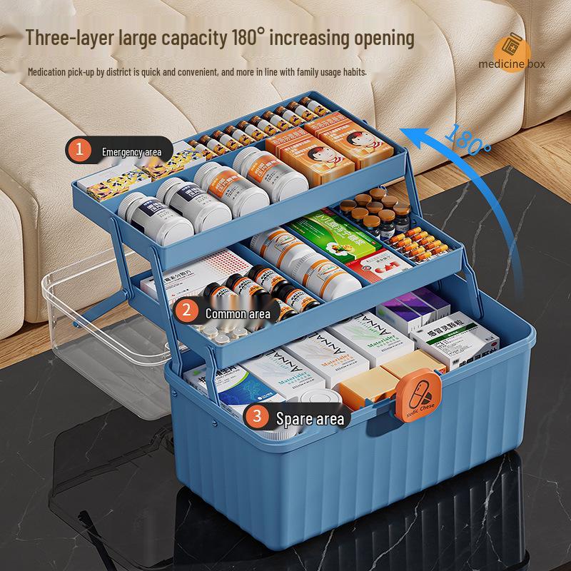 Tragbare mehrschichtige Medikamentenbox - Großes Fassungsvermögen Erste-Hilfe-Aufbewahrung für den Heimgebrauch