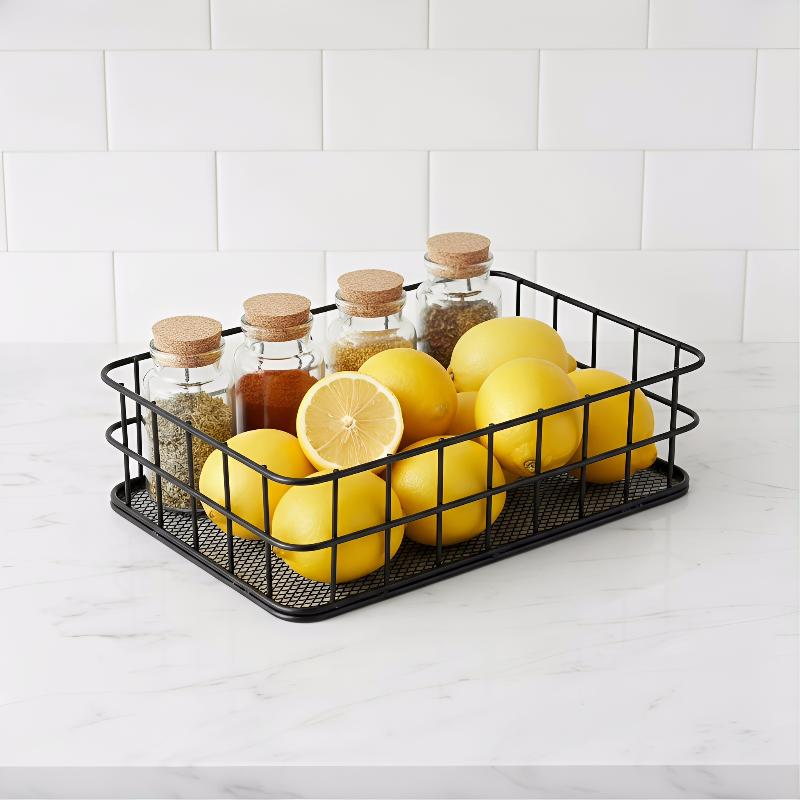 Wire Basket Decorative Rectangular Sturdy Farmhouse Style Kitchen Organizer For Kitchen Bathroom Laundry Room Cabinets Closets