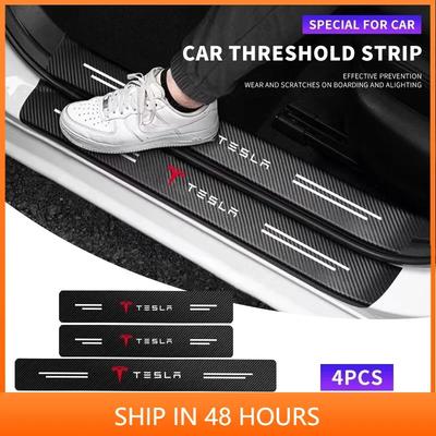 4pcs Carbon Fiber Car Threshold Protection Sticker Auto Trunk Anti Scratch Decal For Model 3 Model S X Y Roadster SpaceX