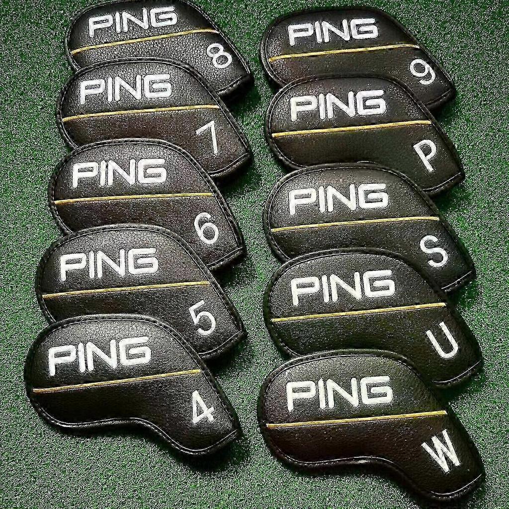 Paquete de 10 Fundas para Cabeza de Hierro de Palo de Golf PING Línea Amarilla Clásica 4-9+PWUS Cierre Magnético 25-26