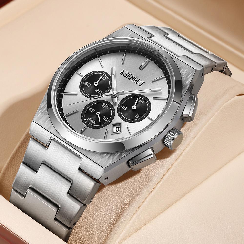 Klassische Chronographenuhr Herrenuhren 2025 Luxus Business Drei-Augen Multifunktions Quarz Armbanduhr Herrenuhr Wasserdicht Leuchtend Datum