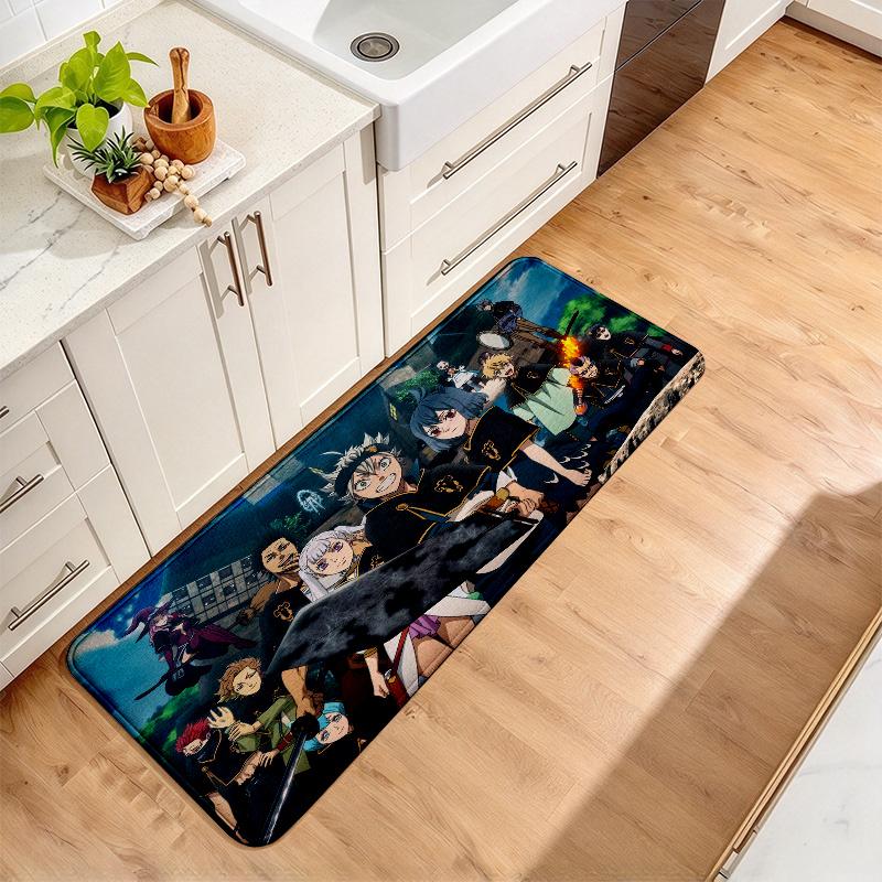 Black Clover Print Flannel Kitchen Mat Christmas Soft Area Rug Non Slip Floor Carpet Home Decoration