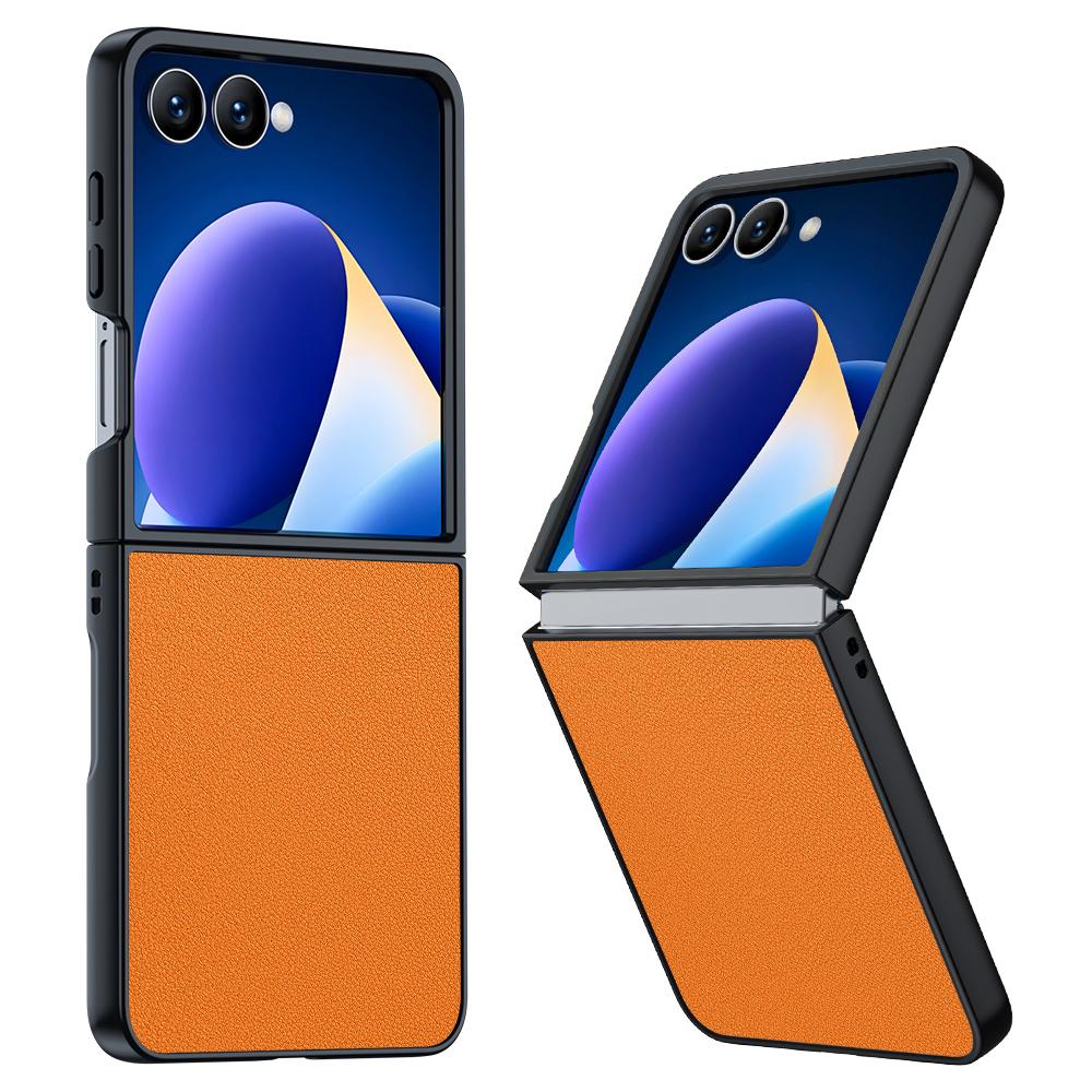 For Samsung Galaxy Z Flip7 5G Case PU Leather Coated PC Anti-Drop Folding Phone Cover