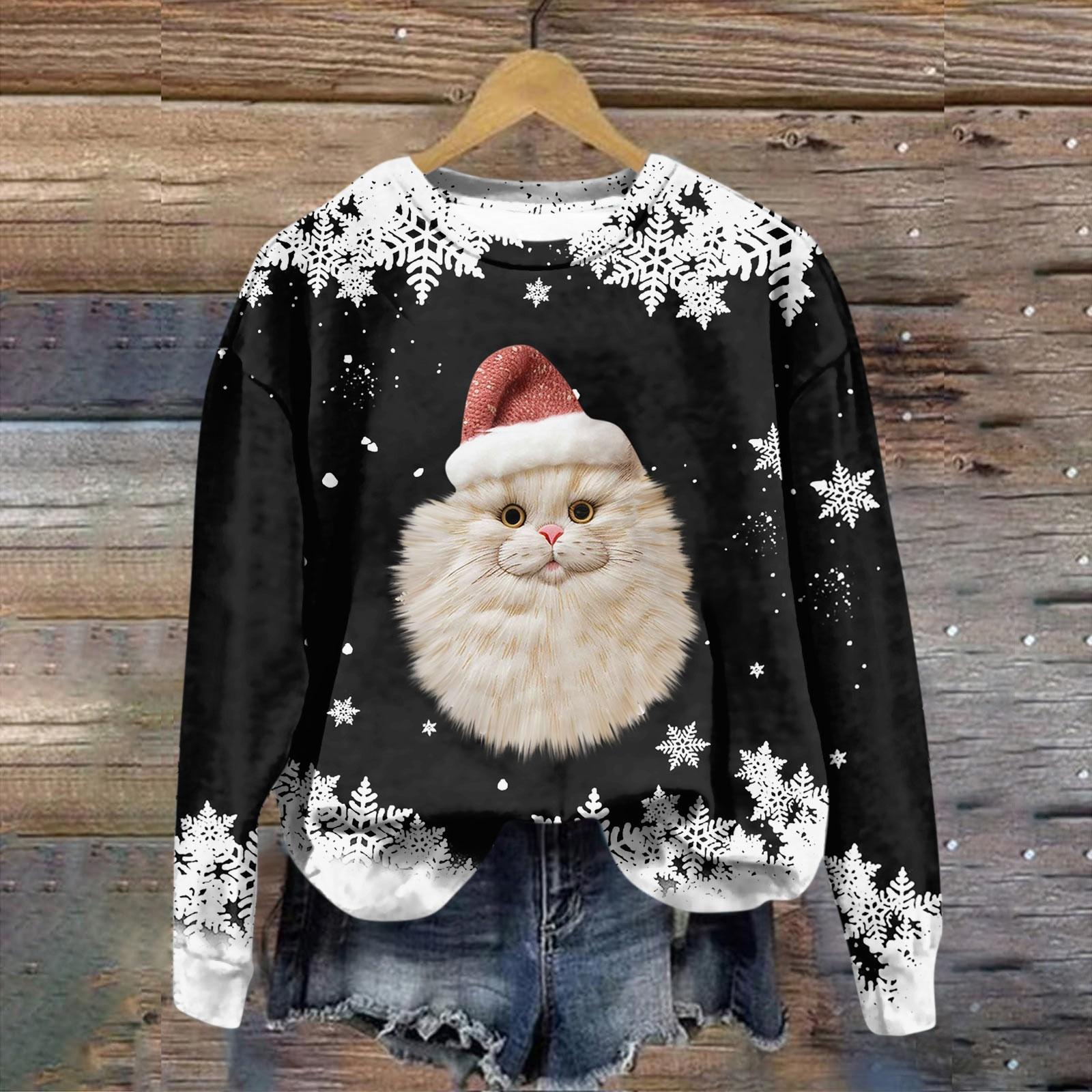 

Жіноча модна різдвяна вільна толстовка з довгим рукавом і круглим вирізом XXL чорний