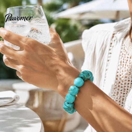 Trendiger Handschmuck für Damen Perlenarmband Herren, Blaue Simulationssteine Einzigartige Tintenstruktur Perlen Acrylperlen Armbänder, Elastisches Stretch Klobig Nicht