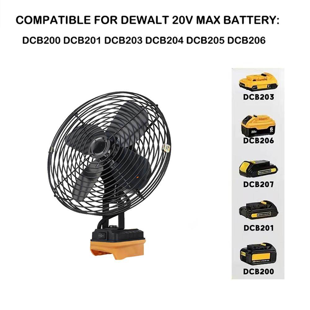 6/8In Camping Fan Outdoor Fishing Wireless Desktop Portable Metal Fan Strong Wind Fan For Makita/Dewalt/Milwaukee 18V BatteryPin