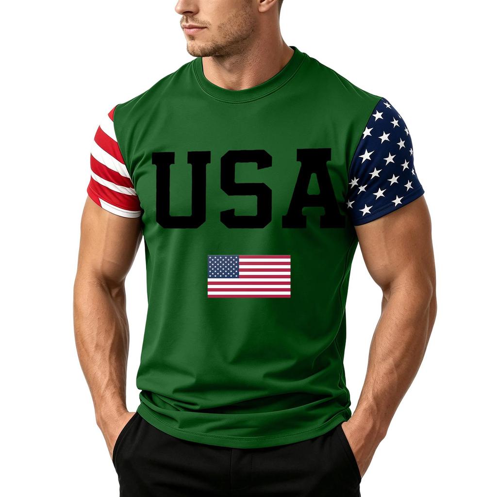 Men's Independence Day Flag Print Short Sleeve T-Shirt, Loose Casual Daily Summer Tops