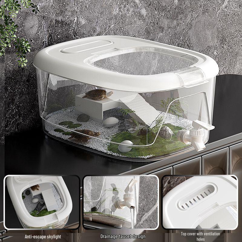 Eco-Friendly Turtle Breeding Tank with Climbing Platform and Drainage Lid