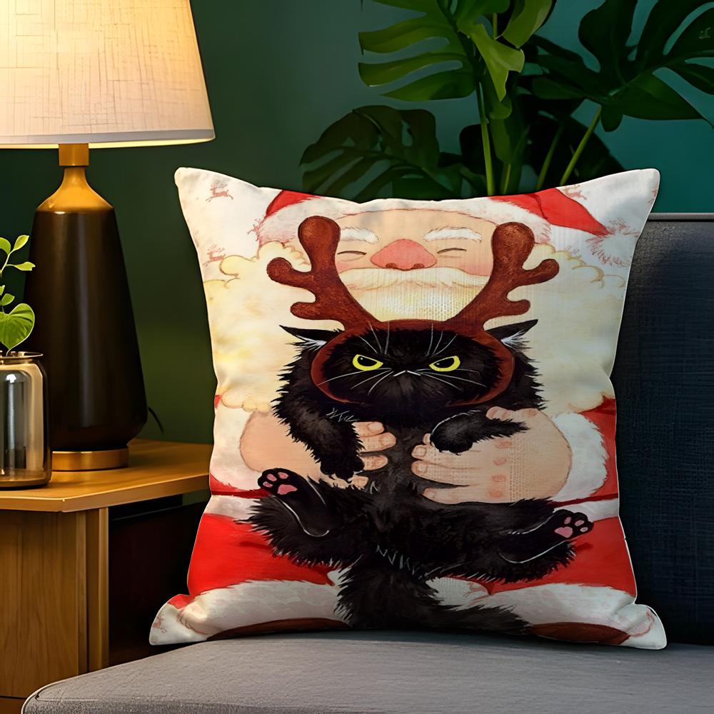 Funny Cute Christmas Cats Pillow Case Natural Linen Pillow Case DoubleSided Decor Sofa Pillowcase Home Decor