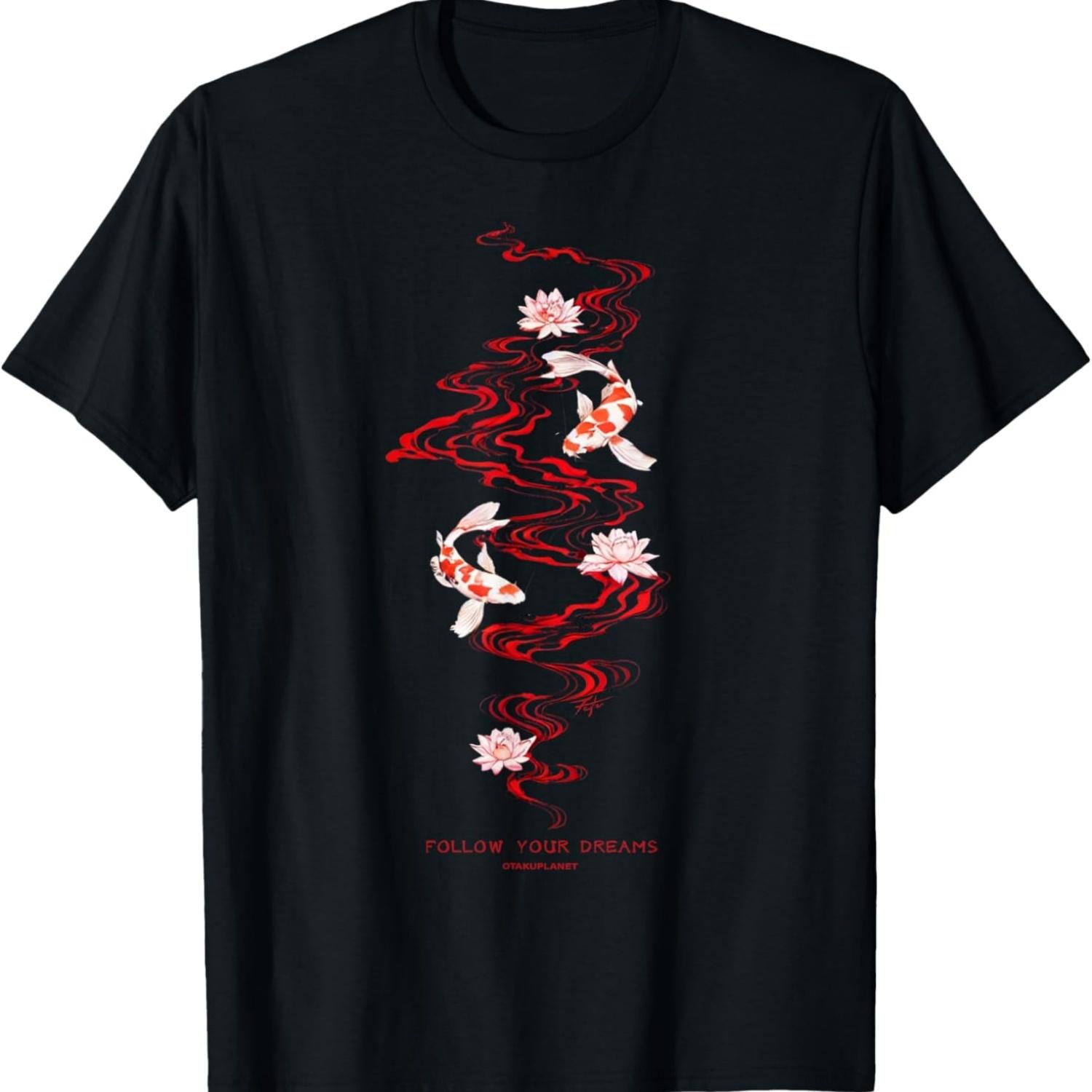 koi fish path in japanese koi fish aesthetic streetwear T-Shirt S чёрный