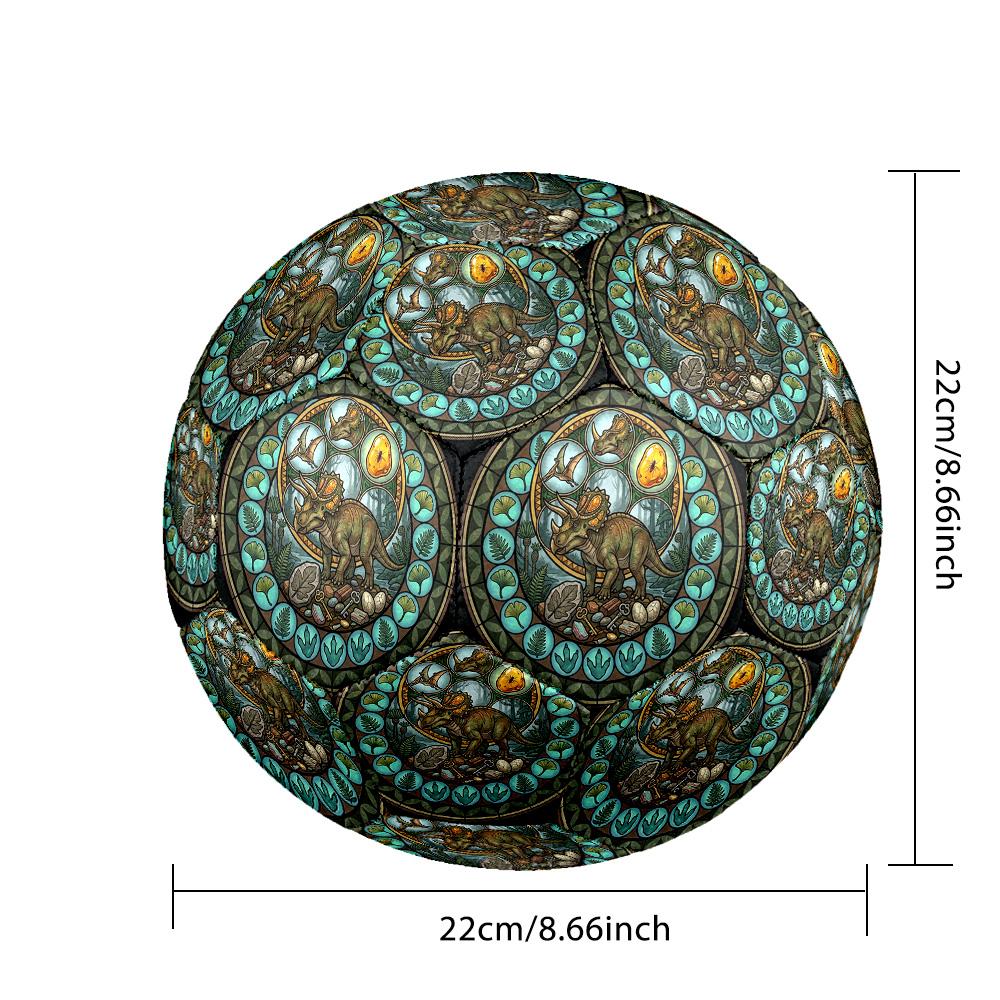 Dinosaur Glass Art Round Football Size 5 Adult Ball Suitable for Training Matches and Outdoor Team.
