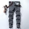 Herbst Winter Fleecegefütterte Jeans für Herren Slim Fit Skinny Grau Lange Hosen Koreanischer Stil Trendy Jugendlich Stretch Freizeithosen