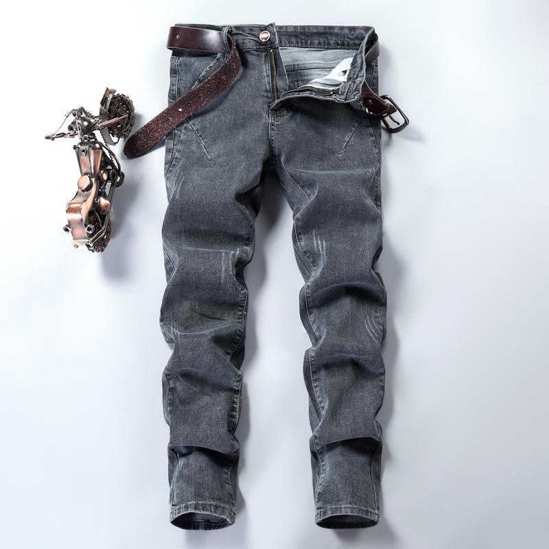 Herbst Winter Fleecegefütterte Jeans für Herren Slim Fit Skinny Grau Lange Hosen Koreanischer Stil Trendy Jugendlich Stretch Freizeithosen