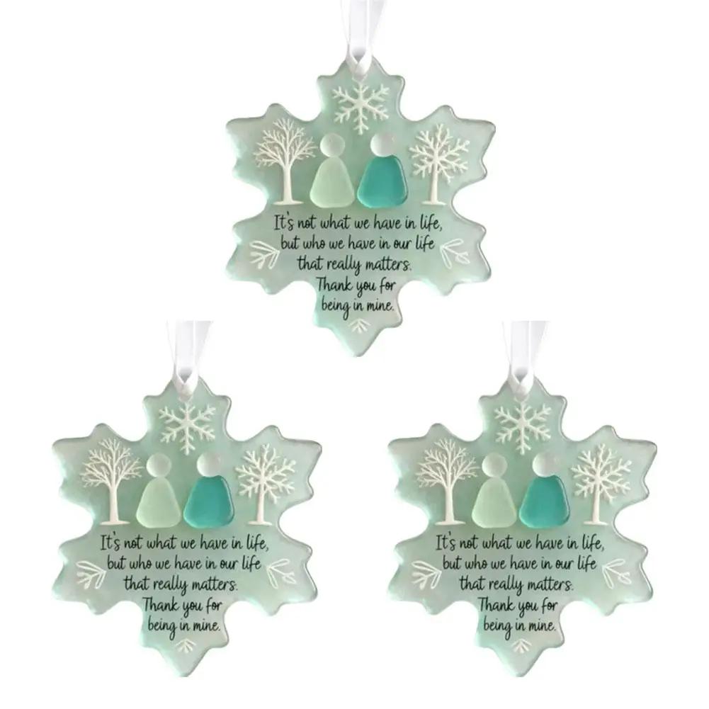 Snowflake-Shaped Sea Glass Friendship Decor, Sea Glass Christmas Tree Friendship Ornament, Inspirational Keepsake Ornament P9N0