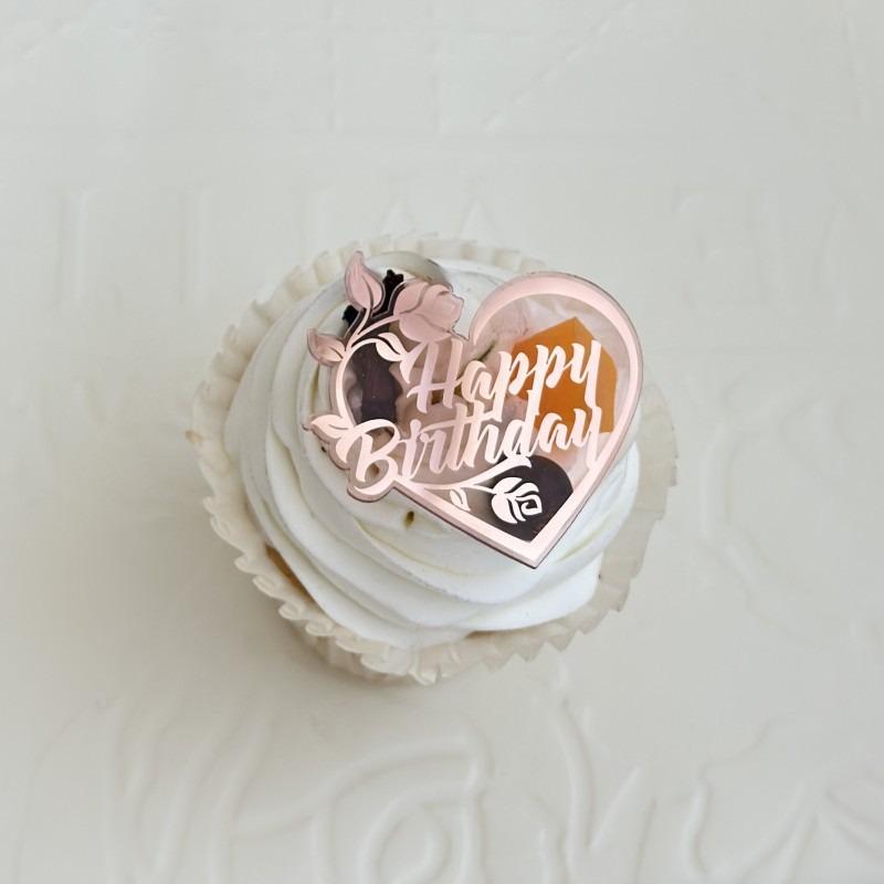 10pcs Ins Happy Birthday Happy Mother's Day Heart Cupcake Topper Acrylic Anniversary Cake Decorating Baking Tools Party Supplies