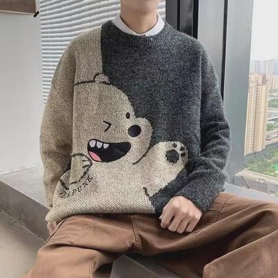 2023 Winter Men's Loose Japanese Bear Knit Sweater - Korean Style Trendy Thickened Jumper