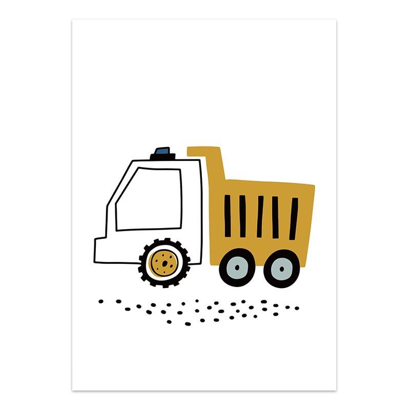 Cartoon Crane Excavator Tractor Truck Poster Wall Art Canvas Painting Nursery Child Boys Pictures Nordic Wall Print Room Decor