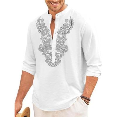 Men’s Cotton Blend Short Kurta with Full Sleeves and Ethnic Neck Design | Casual Crinkle Texture Kurta with Mandarin Collar