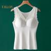 Winter Women Thermal Vest with Chest Pads Seamless Lace Fast Temperature Lock V Neck Slim Fit Elastic Sleeveless Inner Wear Bottoming Tank Top