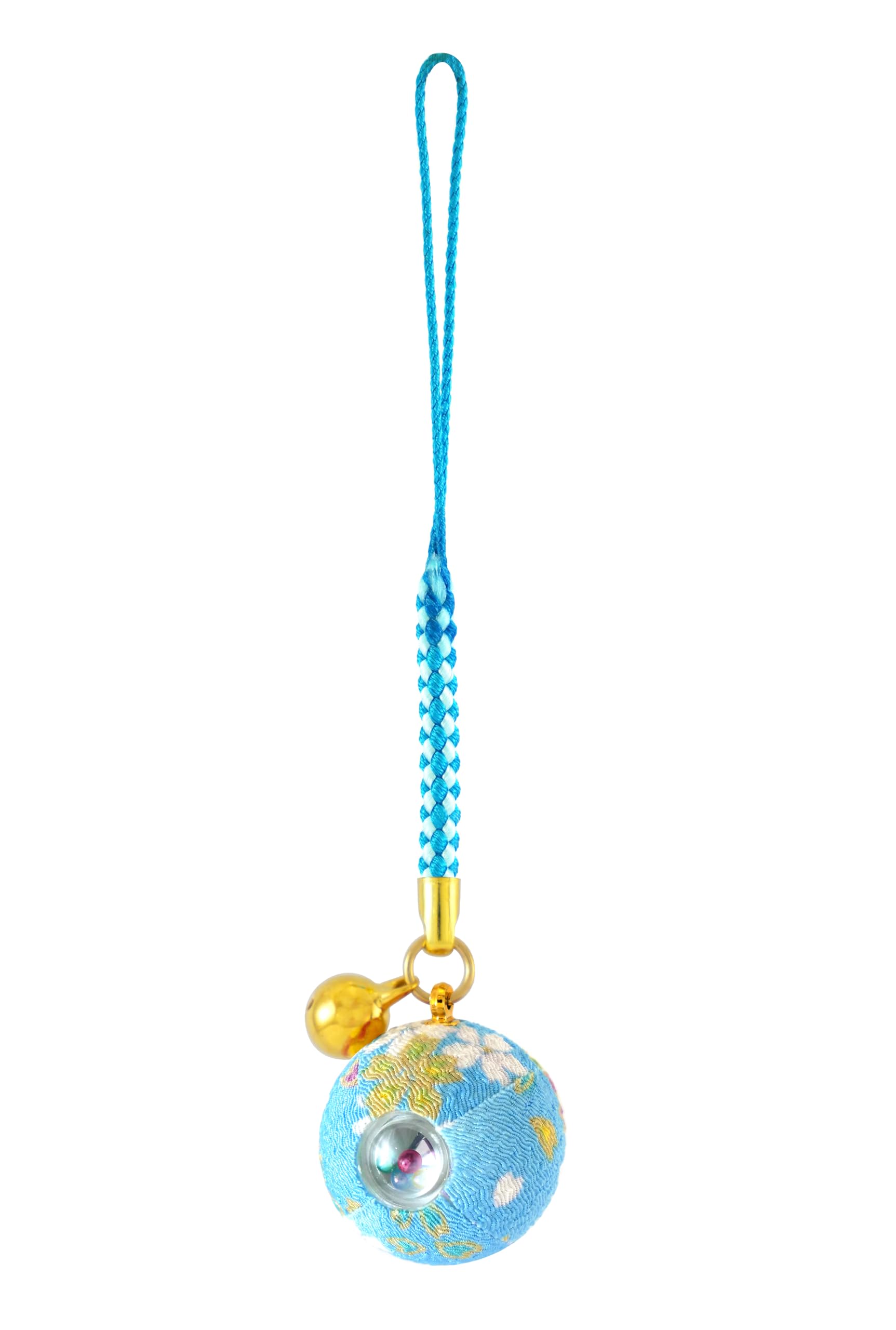 

Flower Chirimen Kaleidoscope Japanese Pattern Chirimen Bell Strap Keychain [ZOOM] (Sky Blue)
