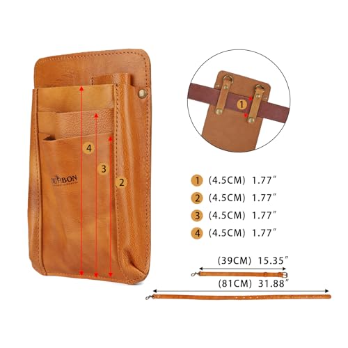 TOURBON Gardening Pouch, Pruning Shears Pouch, Leather Scissor Case Bag, Gardening, Florist, Waist Pouch, with Shoulder Strap (Light Brown)