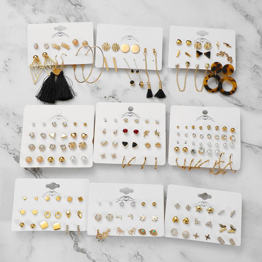 Fashion Simple Set Earrings Creative Creative Elephant Pearl Earrings Female Earrings Nine Plaid Earrings