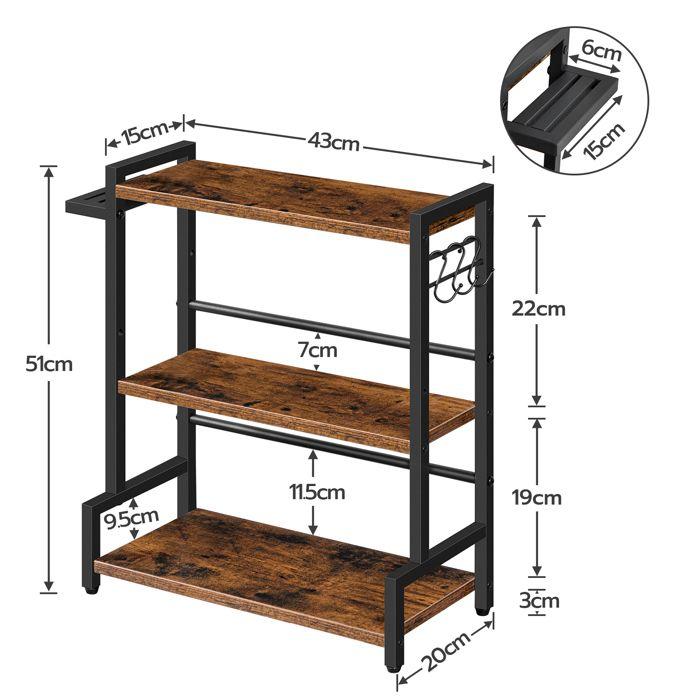 Étagère à épices - hoobro - 3 niveaux - marron rustique - métal - style industriel