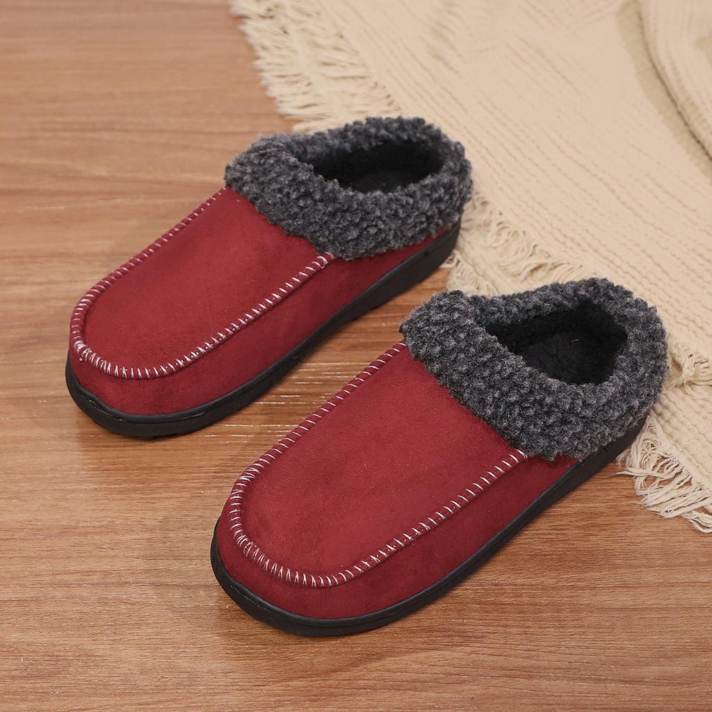 Men Slippers Winter Big Size Indoor Memory Foam Plush Warm Cozy Luxury House Shoes Suede Sewing Casual Slipper Indoor/Outdoor