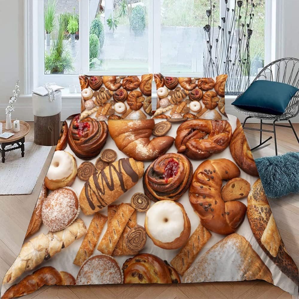 Bread Duvet Cover for Kids Teens Queen Size Lightweight Down Quilt Covers Bedroom Decor 2 Pillowcases 1 Duvet Cover No Comforter