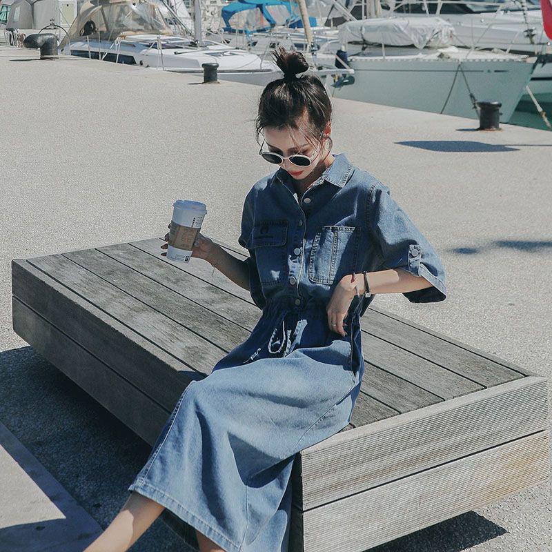 Elegant Slim-Fit Denim Dress for Women - Waist-Cinching Long Skirt for Spring, Summer, and Autumn 2026.