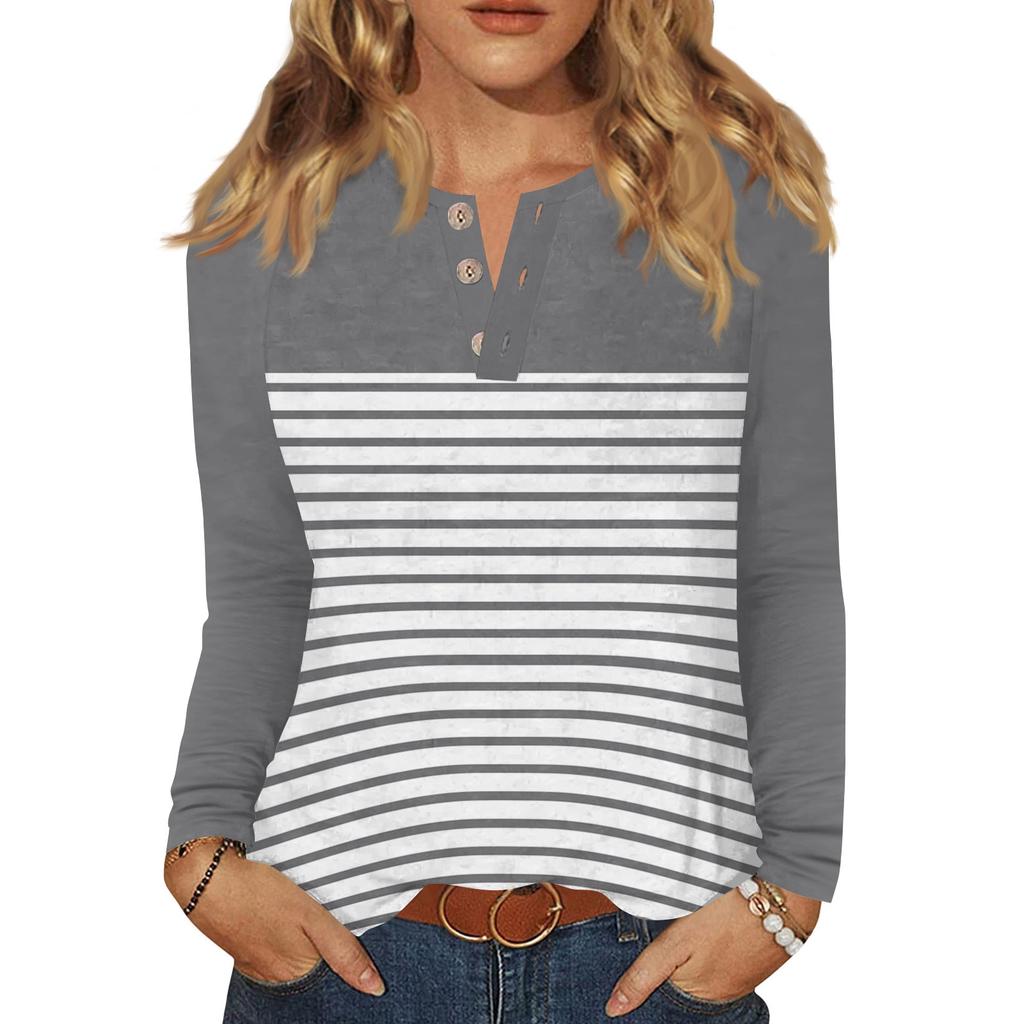 Camiseta de Mujer Estampada Botón Manga Larga Diario Fin de Semana Moda Básica Cuello en V Regular Top