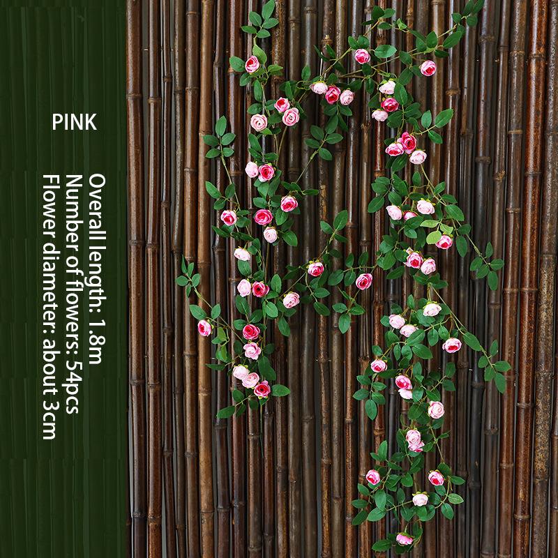 Pink Simulated Rose Vine Fake Flowers Vine Vines Plastic Flower Ceiling Wedding Background Simulation Flower Home Decoration