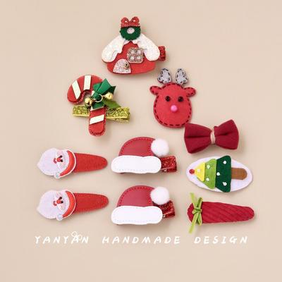 Christmas Korean Style Baby Bangs Hair Clip - Handmade Fabric Pinch Clip for Girls