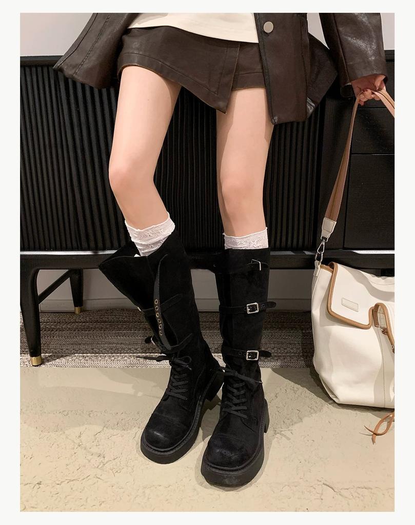 Yueyu Leg Savior 2025 New Adjustable British Style Oversized Leg Circumference High Tube Leg Fine 5cm Boots