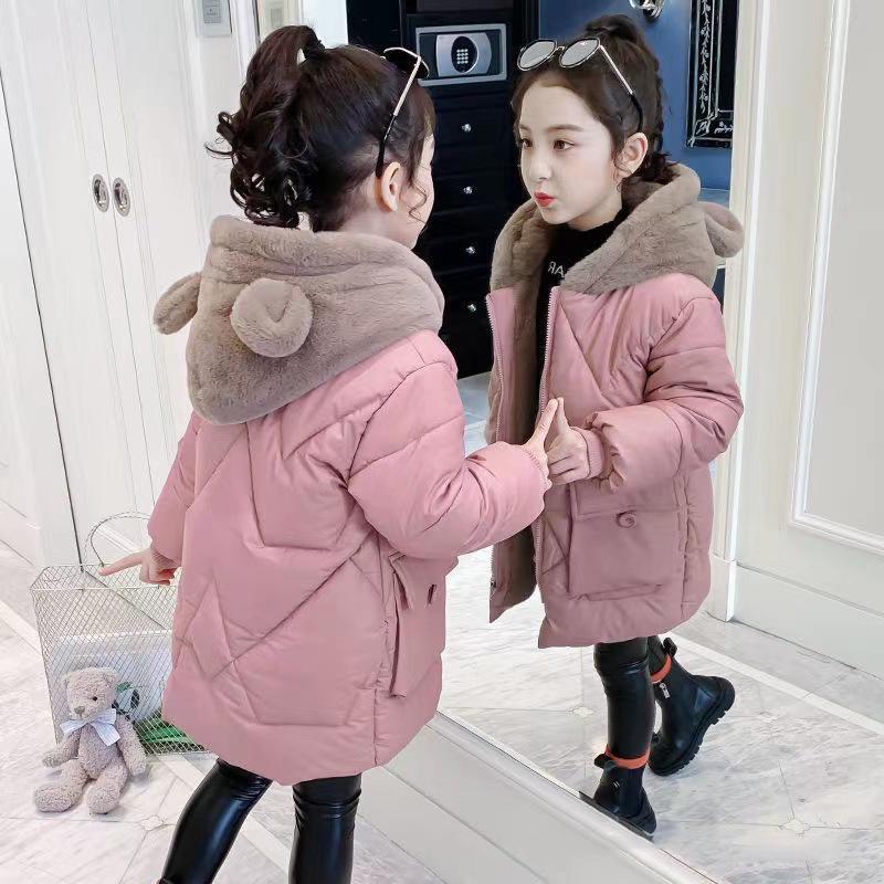 Winter Thicken Girls Jacket Fashion Warm Long Parkas Hooded Outerwear Kids
