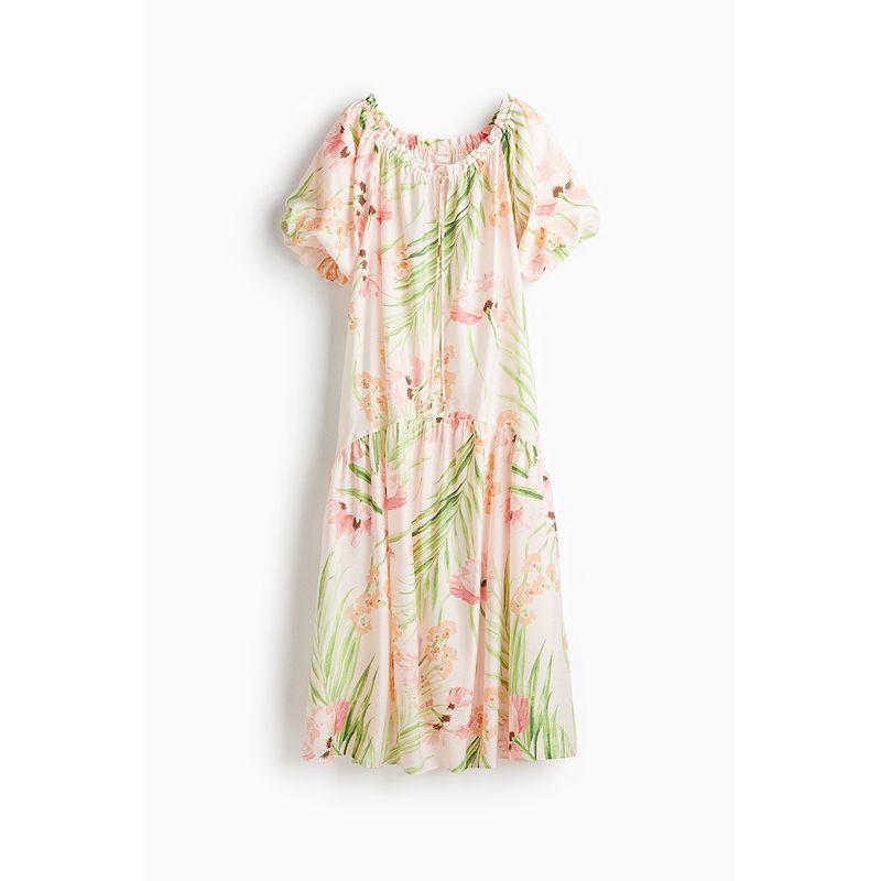 

Женская одежда HM Платье с цветочным принтом Летнее Новое Дизайн со шнурком Рубашка с коротким рукавом Принт Стиль для отпуска Длинная юбка 1276491