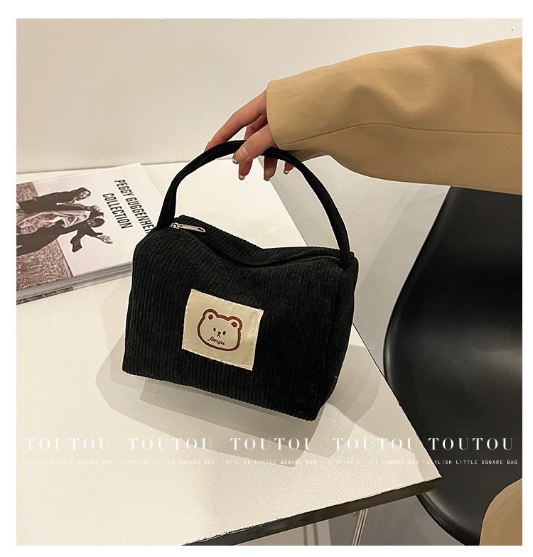 Korean Cute Bear Corduroy Makeup Bag - Portable, Multi-functional, Fresh, Sweet Design for Women