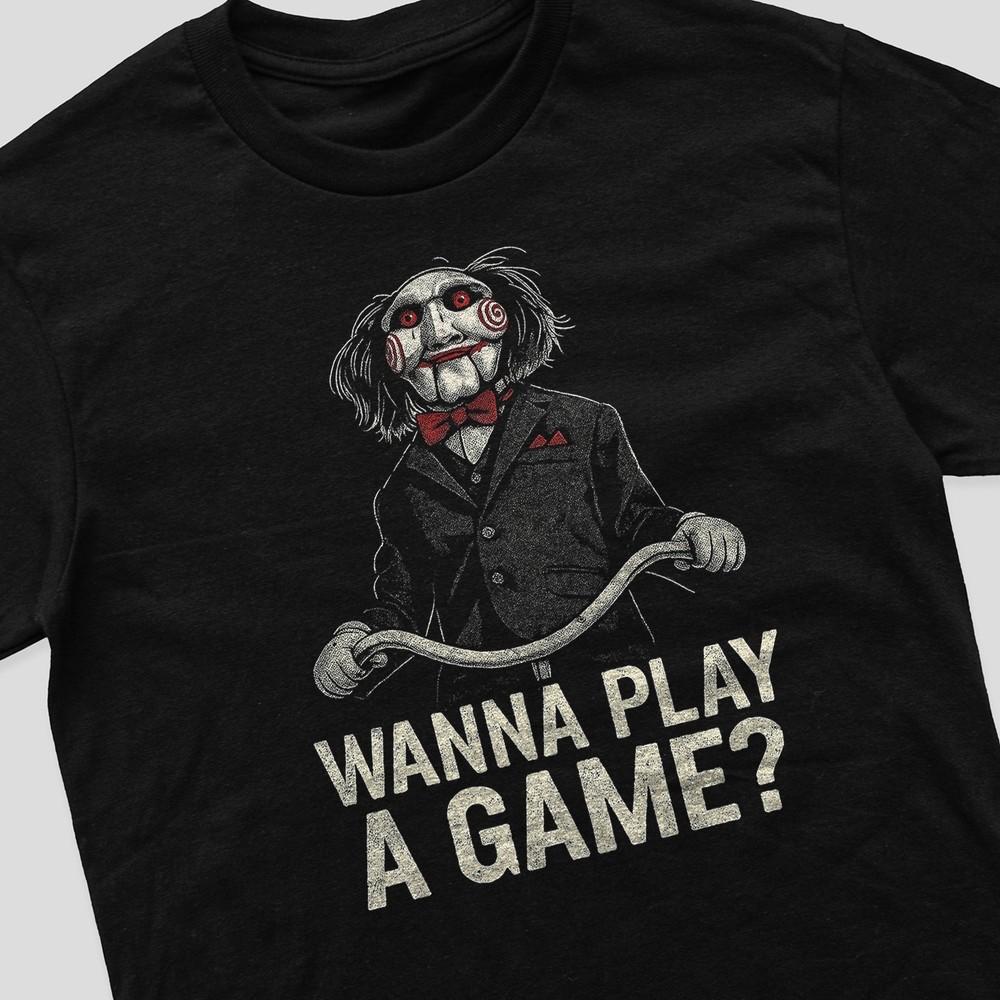 

Vintage Retro T-Shirt Halloween Horror SAW Jigsaw Wanna play a game 90s S