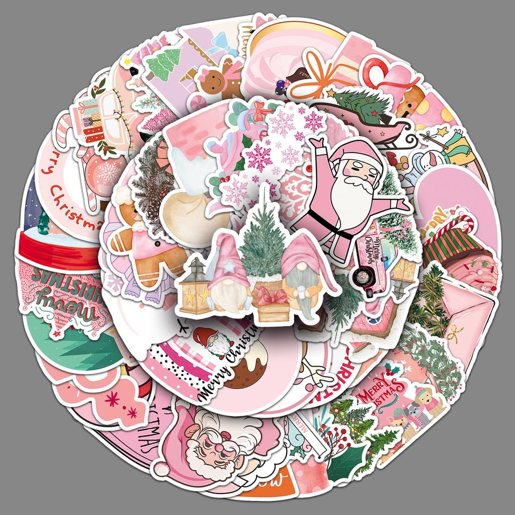 50 Rosa Weihnachten Doodle Aufkleber Personalisierte Cartoon Niedliche Feiertagsdekoration Handyhülle Wasserbecher Aufkleber