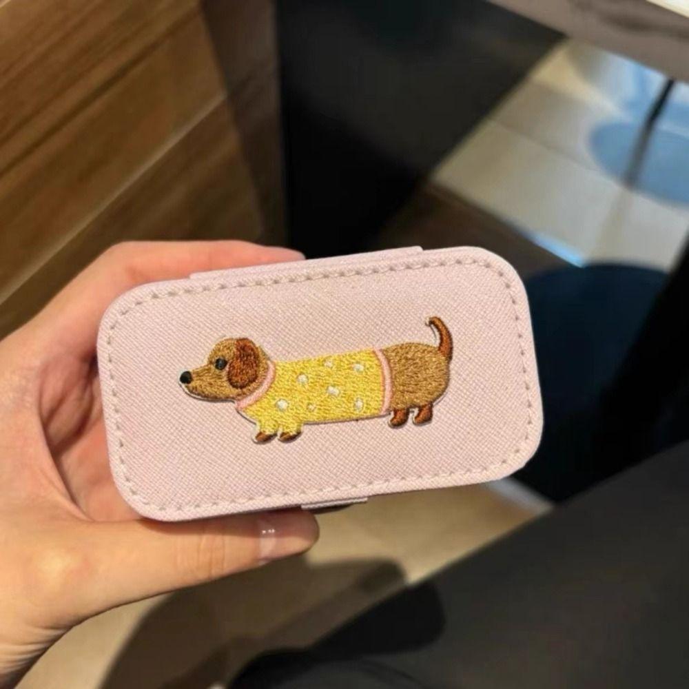 

Square Necklace Ring Case Printed Earring Organizer Cute Sausage Dog Jewelry Box Women розовый