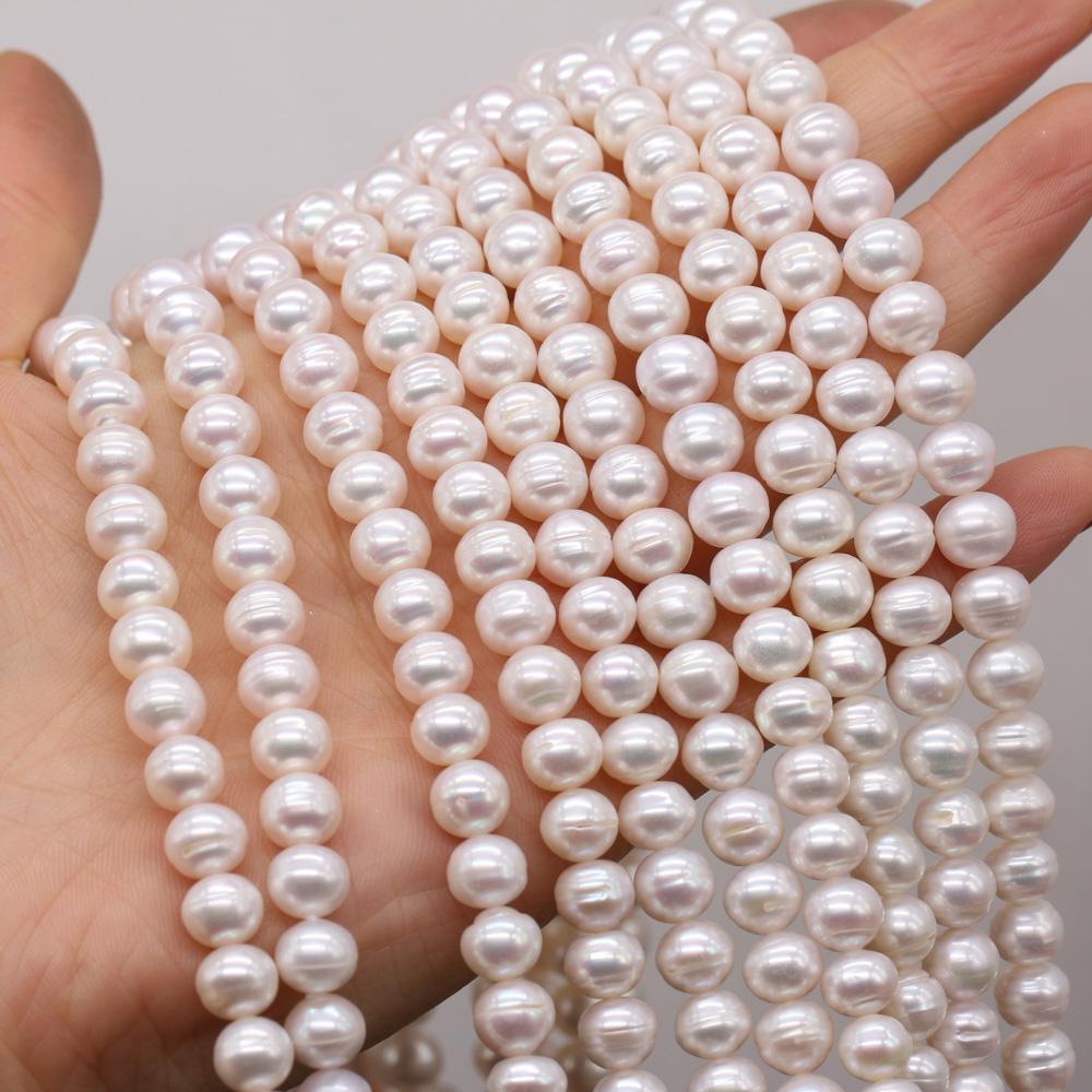 1String, Round Pearls, White Natural Freshwater Pearl Beads, 8-9 mm, for DIY Necklace Bracelet Accessories, Jewelry Making, 36cm
