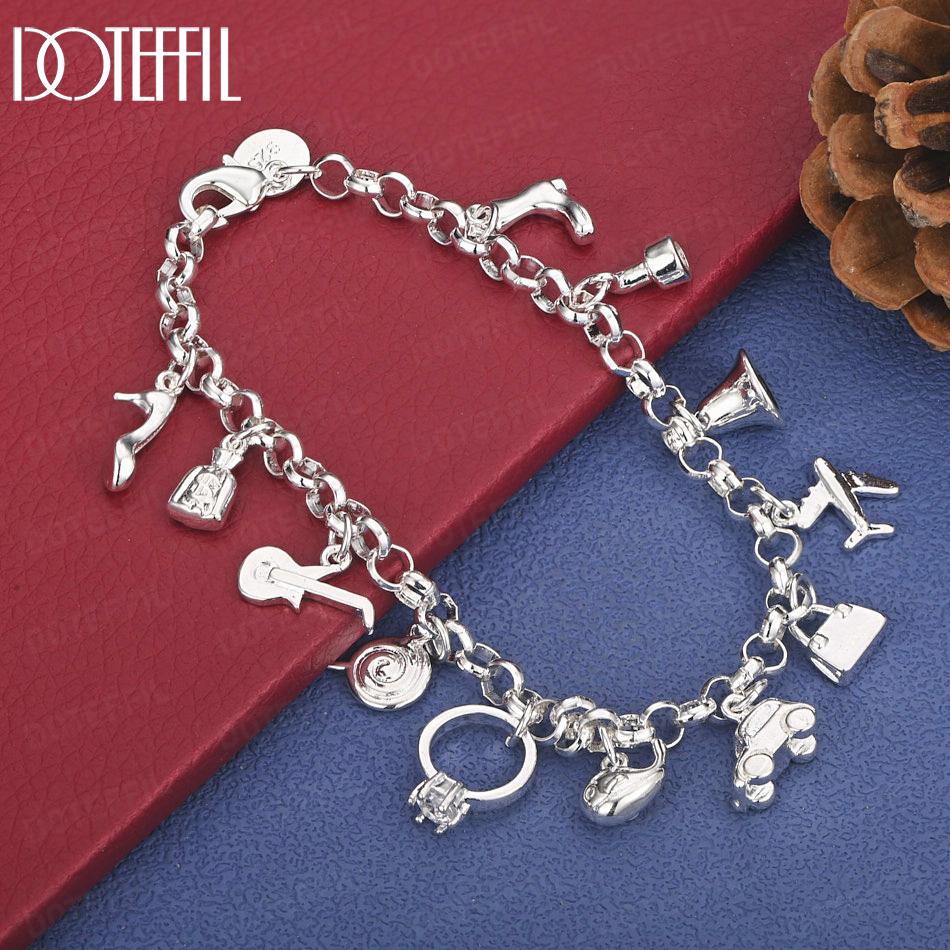

925 Sterling Silver Pendant Bracelet Women Gift Fashion Wedding Jewelry 20cm